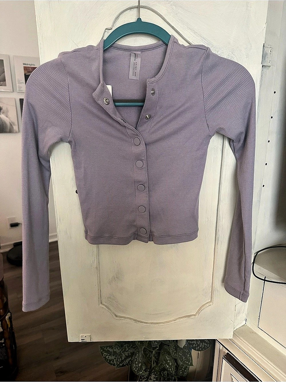 Outdoor Voices Emma Cozy Rib Cropped Cardigan Purple XS